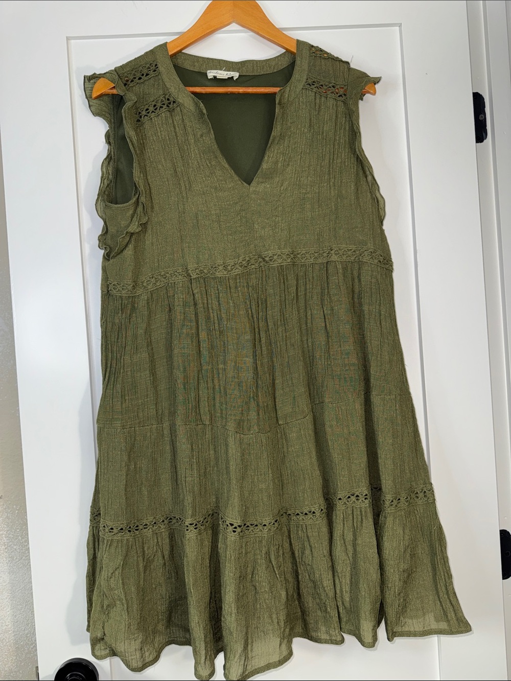 Indigo Rose Olive Green Boho Textured Sleeveless Peasant Flowy Petite Sz XL